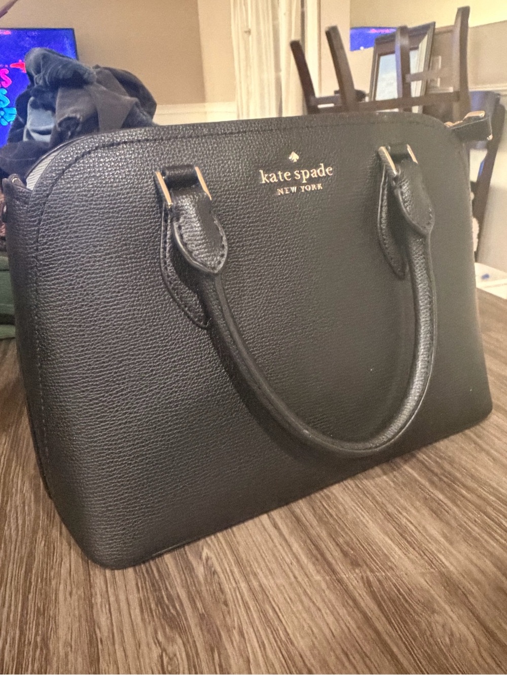 kate spade Black Textured Dome Satchel with Gold Logo